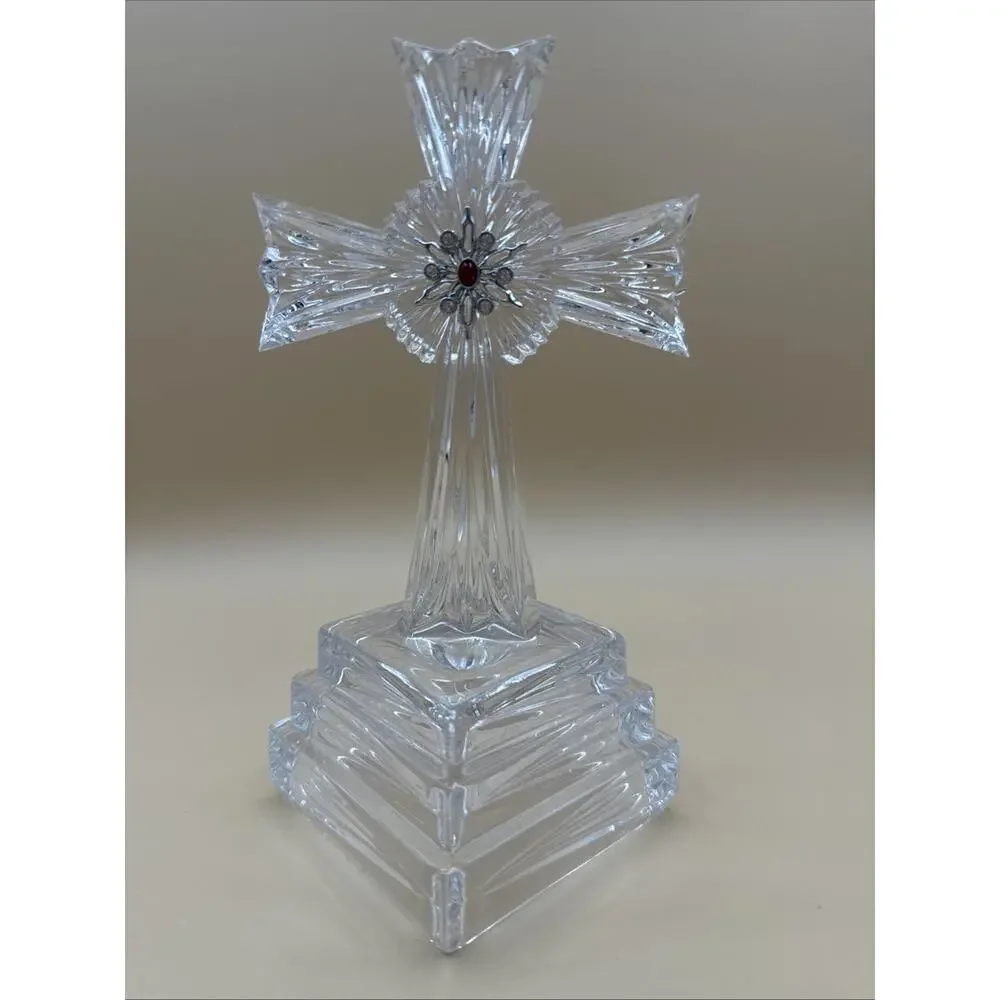 Lenox Jeweled Crystal Cross Figurine Red Stone Inspirational Collection Decor